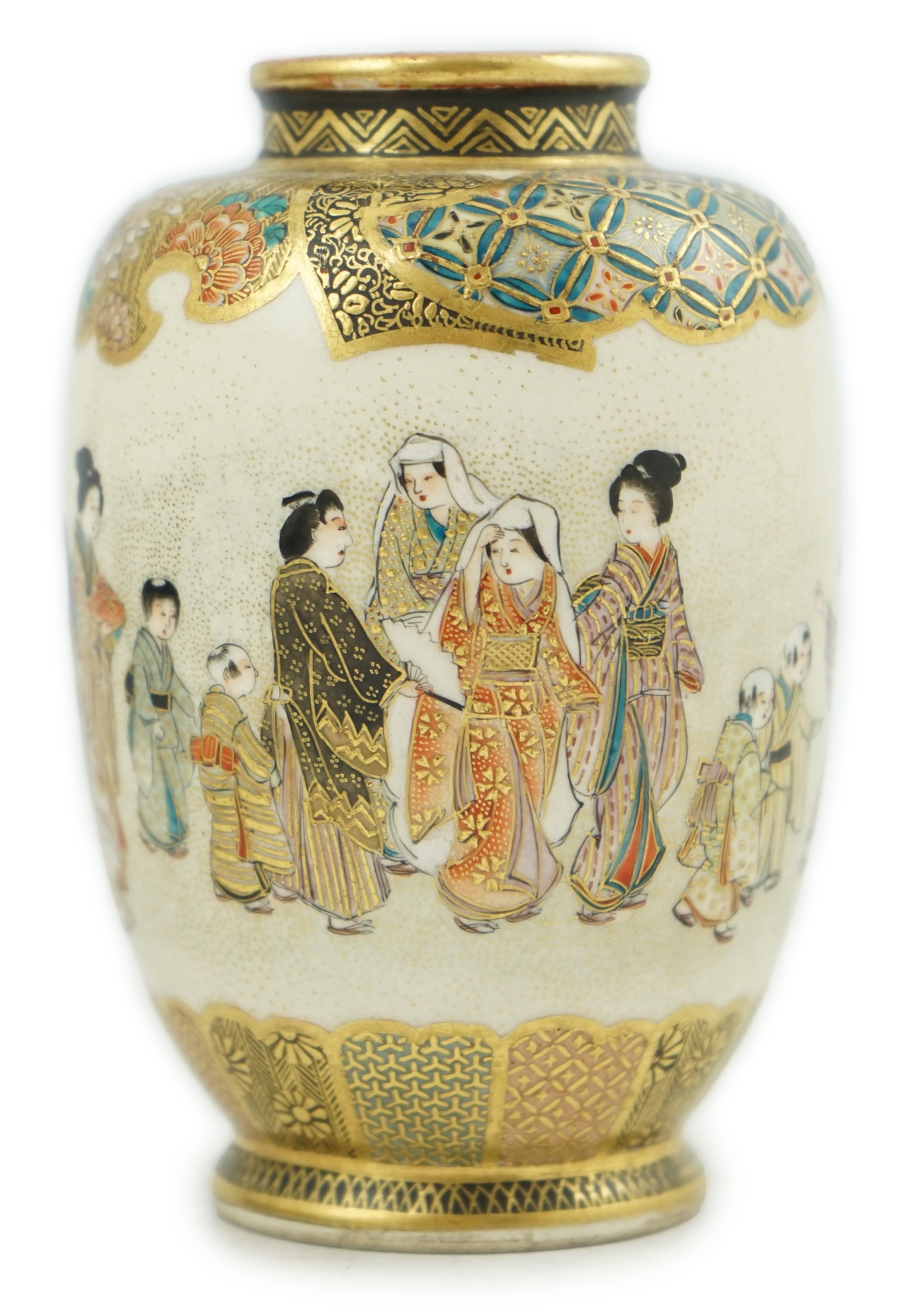 A Japanese Satsuma small ovoid vase, Meiji period